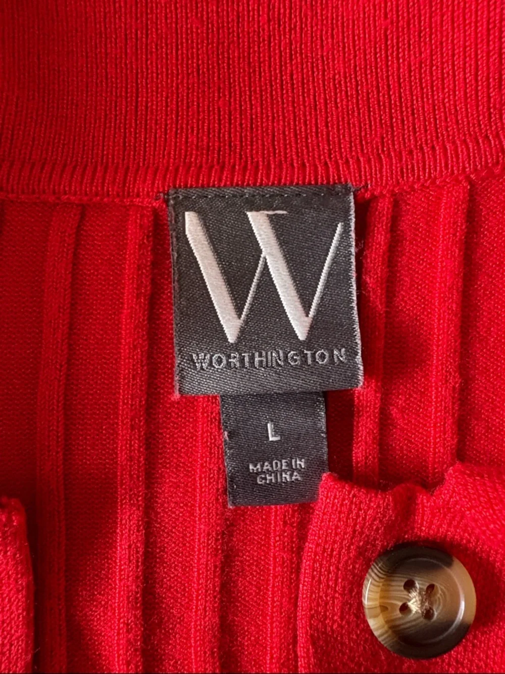 Red Ribbed Half-Button-Front Collared Sweater Size L - Picture 3 of 7